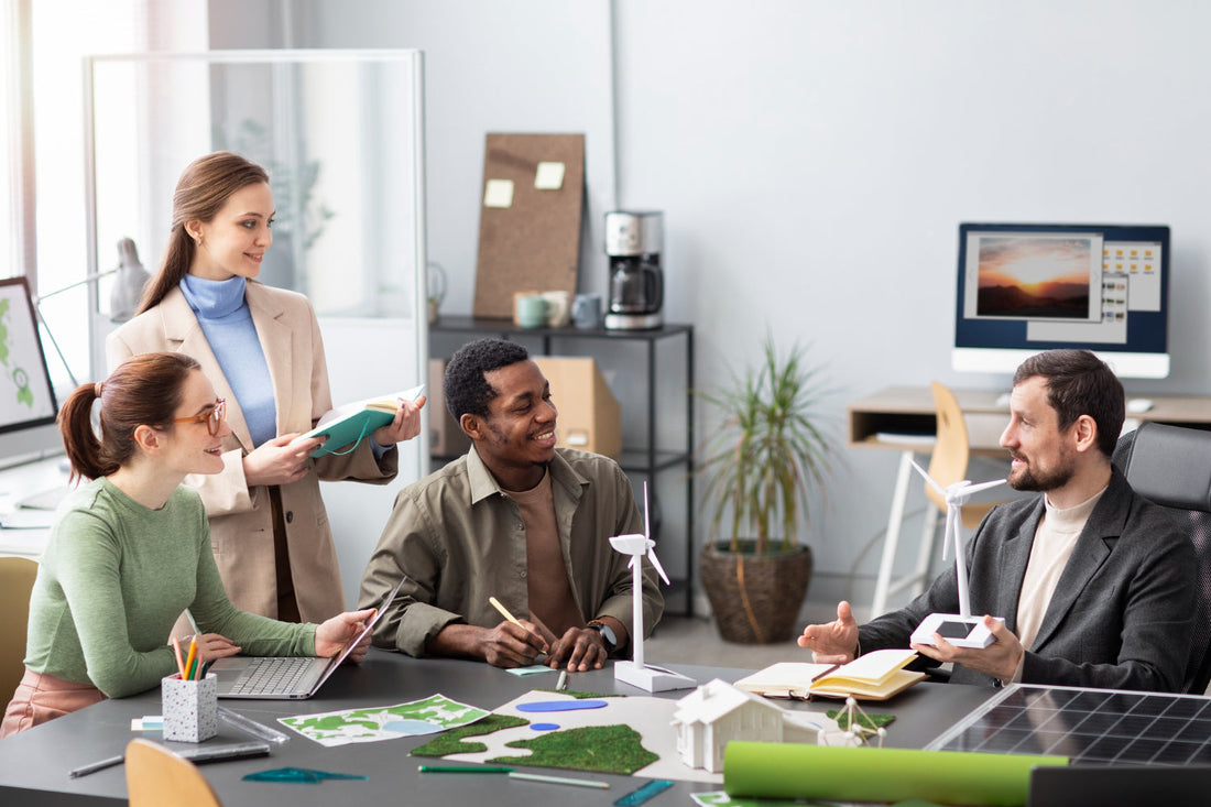 corporate sustainability strategy meeting in modern office