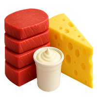 Large amounts of meat, cheese, and yogurt